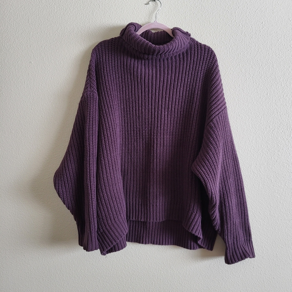 Free People Eggplant Purple Swim Too Deep Sweater sz M
